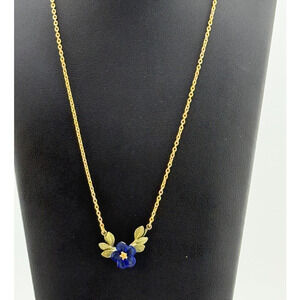 Michael Michaud Blue Violet Flower Bar Pendant Necklace